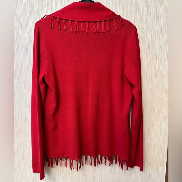 Chico's Red Fringe Cardigan Sweater - Picture 6 of 6